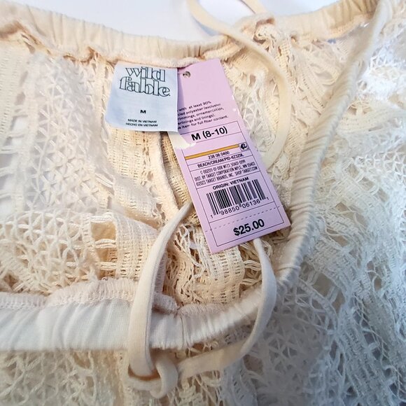 Wild Fable Womens Crochet Knit Beige Wide Leg Pants M Two Side Cargo Pockets - Picture 3 of 10